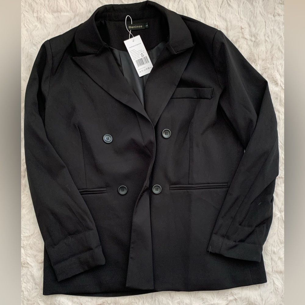 New Beninos Black Blazer Padded Shoulders Size XL